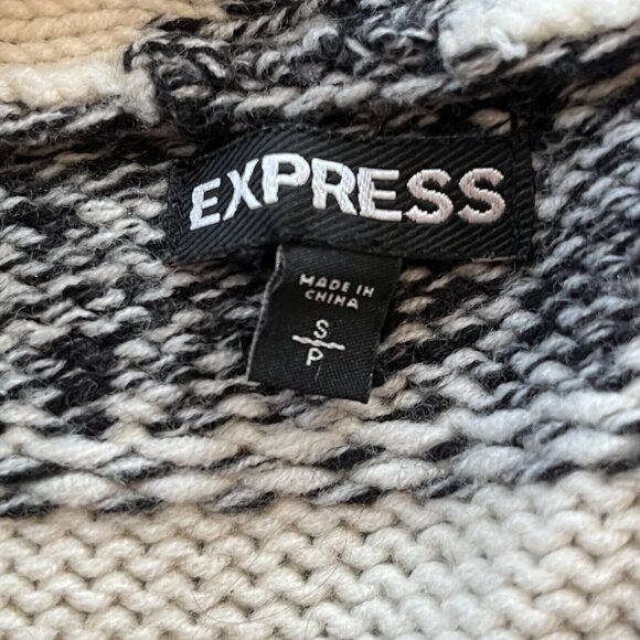 EXpress Womens Cardigan Small Black White Merino Wool Blend Stripe Flowy 16832 - Picture 3 of 8